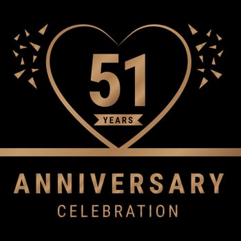 51 years anniversary celebration logotype. anniversary logo with golden color isolated on black background, vector design for celebration, invitation card, and greeting card. Eps10 Vector Illustration