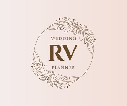 RV Initials letter Wedding monogram logos collection, hand drawn modern minimalistic and floral templates for Invitation cards, Save the Date, elegant identity for restaurant, boutique, cafe in vector