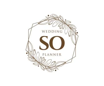 SO Initials letter Wedding monogram logos collection, hand drawn modern minimalistic and floral templates for Invitation cards, Save the Date, elegant identity for restaurant, boutique, cafe in vector