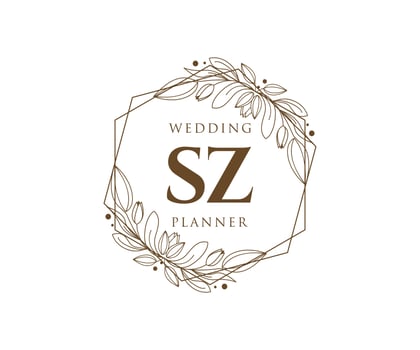 SZ Initials letter Wedding monogram logos collection, hand drawn modern minimalistic and floral templates for Invitation cards, Save the Date, elegant identity for restaurant, boutique, cafe in vector