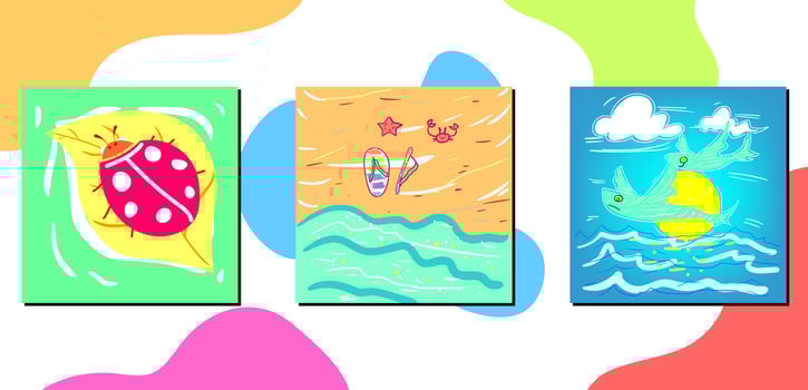 Set of three wall arts with summer illustrations vector