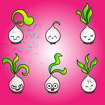 Vector illustration of cute garlic characters with various expressions