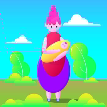 Vector illustration of a mother holding a baby