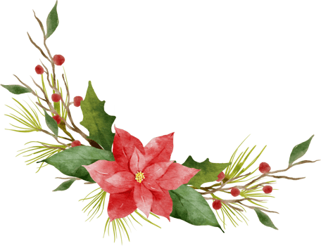 Christmas Leaves Flowers Watercolor Wreath Frame png