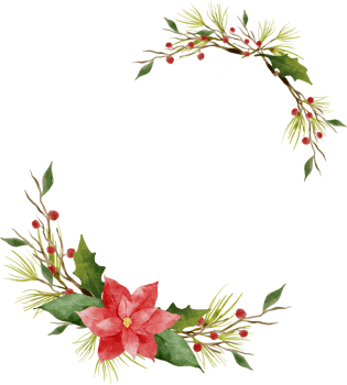 Christmas Leaves Flowers Watercolor Wreath Frame png