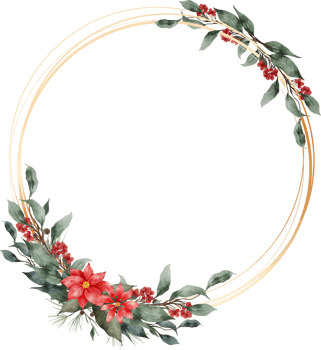 Christmas Leaf Flowers Watercolor Geometric Gold Frame png