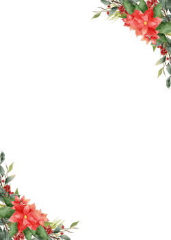 Watercolor Christmas Leaves Flowers Frame png