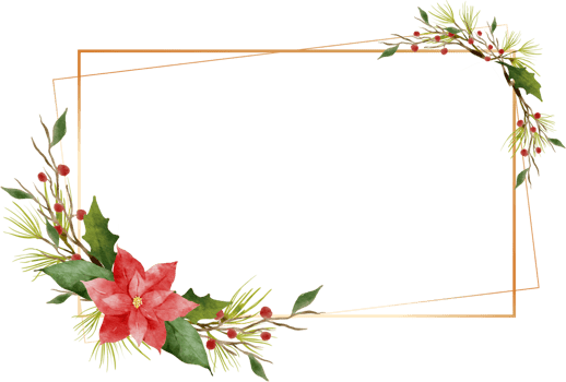 Christmas Leaf Flowers Watercolor Geometric Gold Frame png