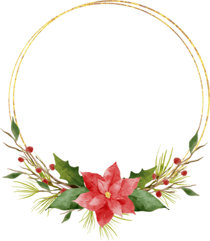 Christmas Leaf Flowers Watercolor Geometric Gold Frame png