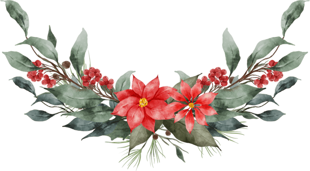 Christmas Leaves Flowers Watercolor Wreath Frame png