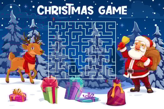Christmas labyrinth maze, help deer to find Santa vector