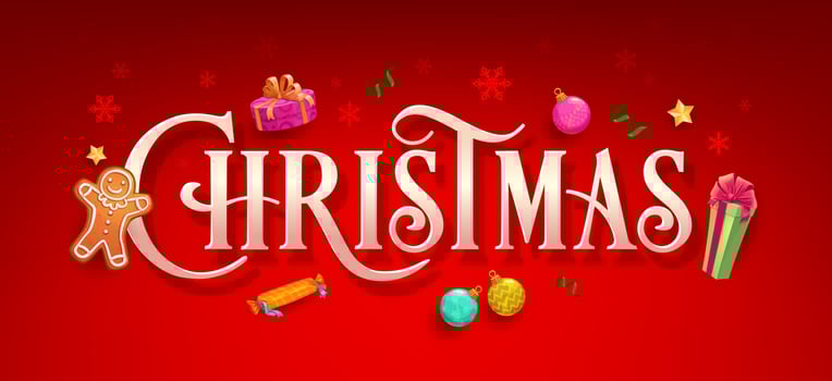 Christmas holiday banner lettering, winter gifts vector