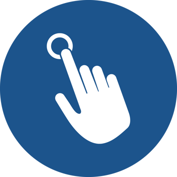 Hand pointing icon design in blue circle. png