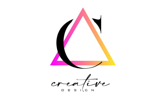 Letter C Logo inside a Triangle with creative Cut Design. vector