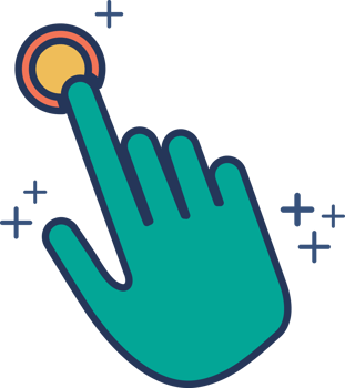 Hand pointing icon illustration glyph style design with color and plus sign. png