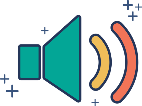 Speaker icon illustration glyph style design with color and plus sign. png