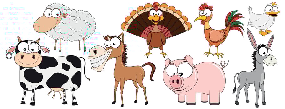 Group of Livestock Animals Isolated on White Background vector