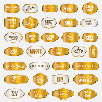 Collection of golden premium retro promo seals stickers vector