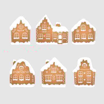 Set of isolated christmas gingerbread houses with icing vector