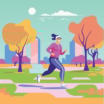 Woman running in the park exercising outside. vector