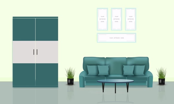Modern living room interior design with realistic design vector