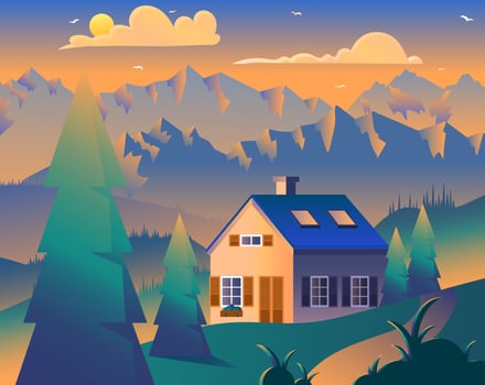 Cottage in coniferous forest minimal illustration vector