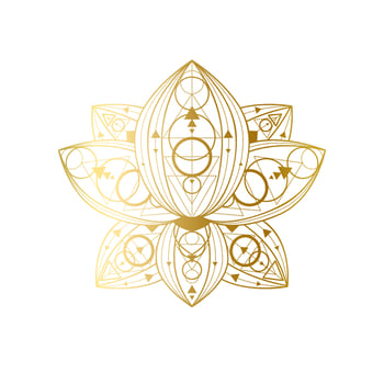 Lotus flower with geometric golden ornament vector linear illustration