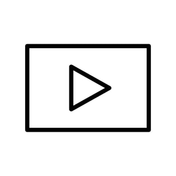 Video icon with rectangle and triangle play button in black outline style vector