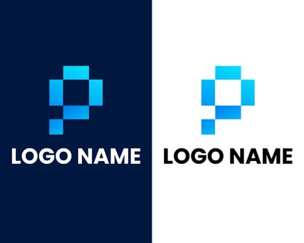 letter p with tech sign tech company modern business logo design vector