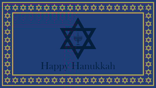 Happy Hanukkah background with menorah and David stars. Vector illustration