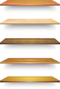 Wooden flat plank, board which is attached to a wall, frame, etc., and on which objects can be placed, display, showcase. vector