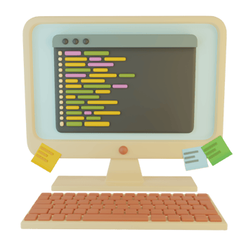 Computer with stickers icon 3D illustration. png