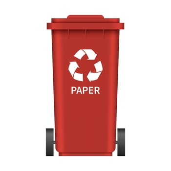 Paper garbage wheel box mockup, realistic style vector