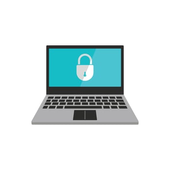Secured laptop icon, flat style vector