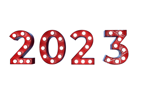 2023 number light bulb lamp text time calendar red orange pink color symbol decoration ornament happy new year xmas start beginning season winter december january celebration festival.3d render png