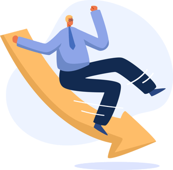 Stock market crash. Business crisis. Businessman with down arrow. png illustration