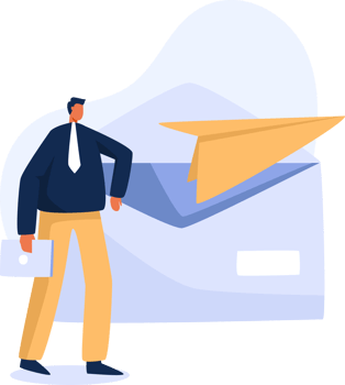 People with paper planes sending electronic messages. png illustration
