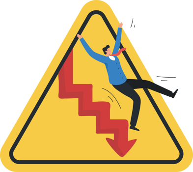 Investment risk. The volatility of the stock market or cryptocurrency. Economic inflationary crisis. Fed, funds, gold, oil, war. Businessman fell from the downward arrow. png