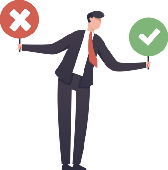 Right or wrong. Business decision right or wrong. illustration png