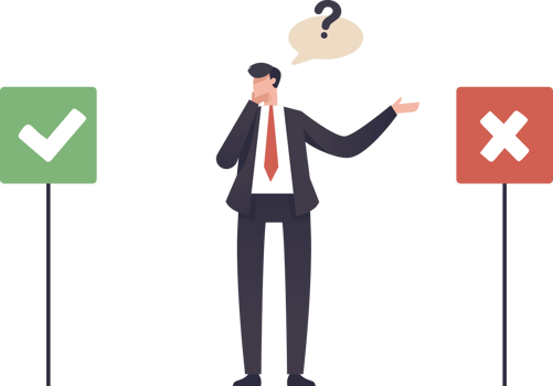 Right or wrong. Business decision right or wrong, true or false, correct and incorrect. illustration png