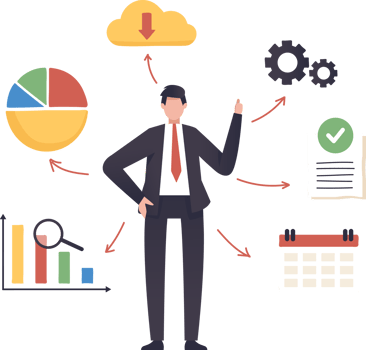 Business data analytics, management tools, intelligence, corporate strategy development, data-driven decision making. illustration png