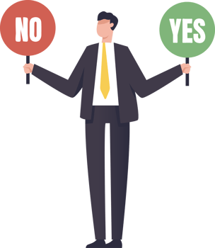 YES or NO, Right or wrong business decisions, true or false, right and wrong, alternative concept. illustration png