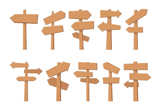 wooden board, arrow direction signs collection vector
