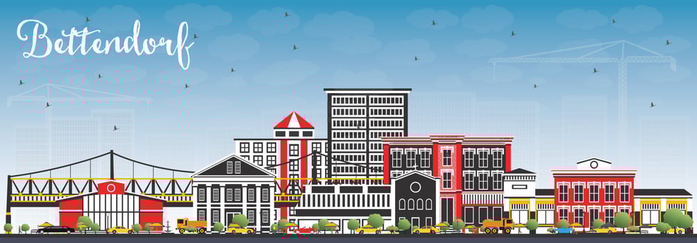 Bettendorf Iowa Skyline with Color Buildings and Blue Sky. vector