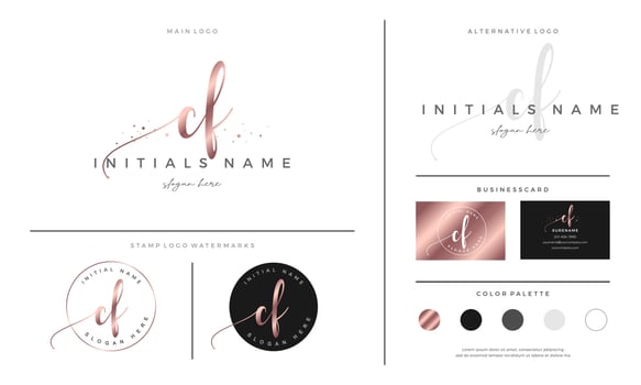 Initial CF letter C F handwriting beauty logo design vector