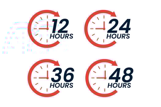 Various time stickers 12 24 36 and 48 hours clock with arrow order delivery service icon vector