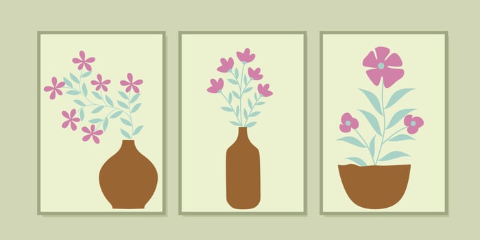 Aesthetic boho design wall art with hand drawn flower vase. contemporary art. prints for interior,home decor,posters,wallpaper vector