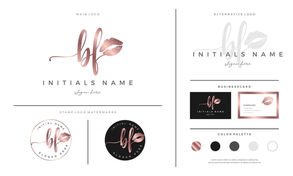handwriting letter BF B F Initial logo template for lipstick kiss or makeup vector