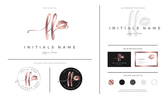 handwriting letter FF F Initial logo template for lipstick kiss or makeup vector