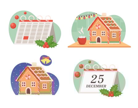 Christmas decorations 2D vector isolated illustrations set. Flat objects on cartoon background. Colourful editable scenes collection for mobile, website, presentation